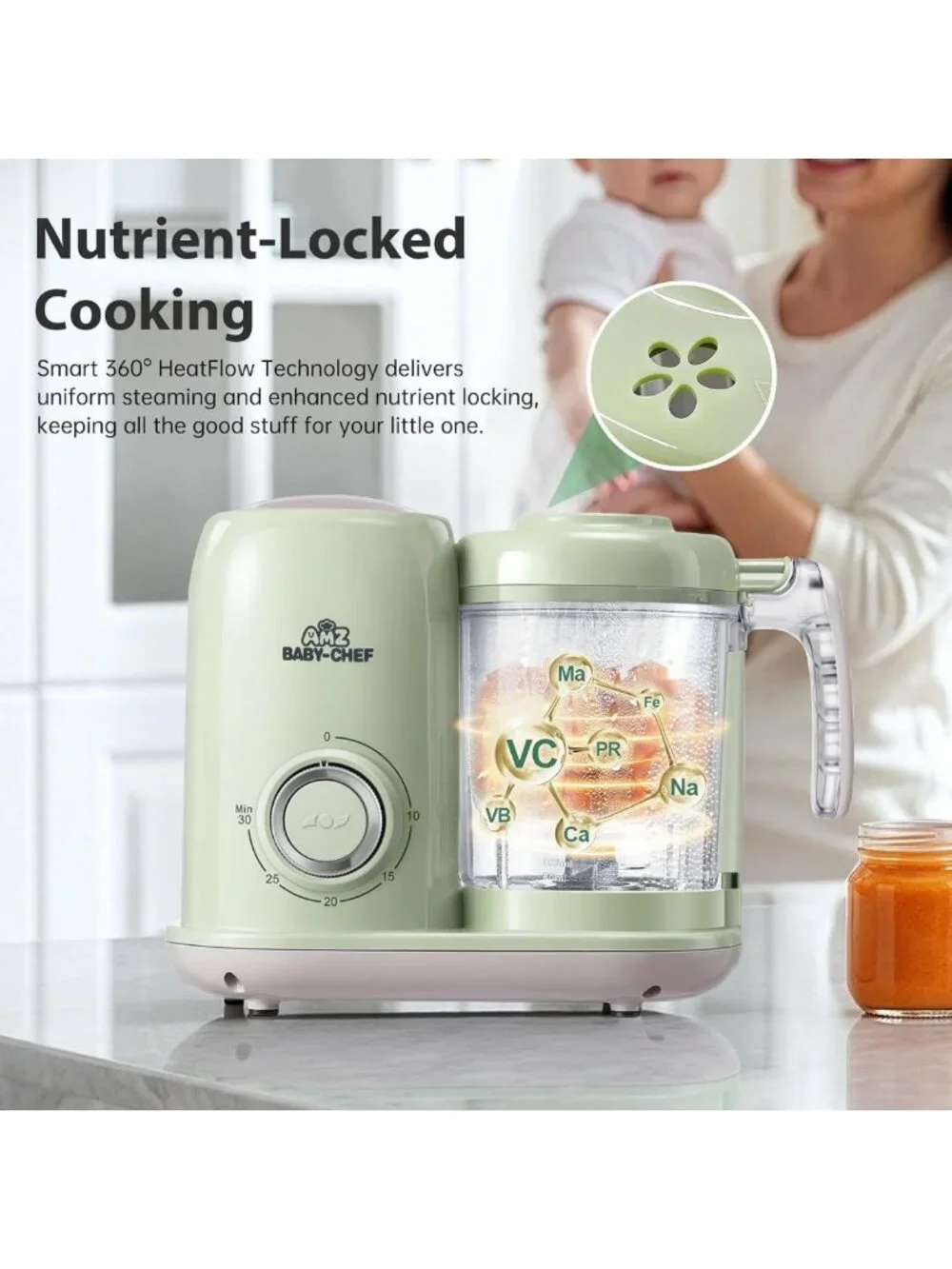 4-in-1 Baby Food Maker & Steamer, Puree Blender, Dishwasher Safe, Green